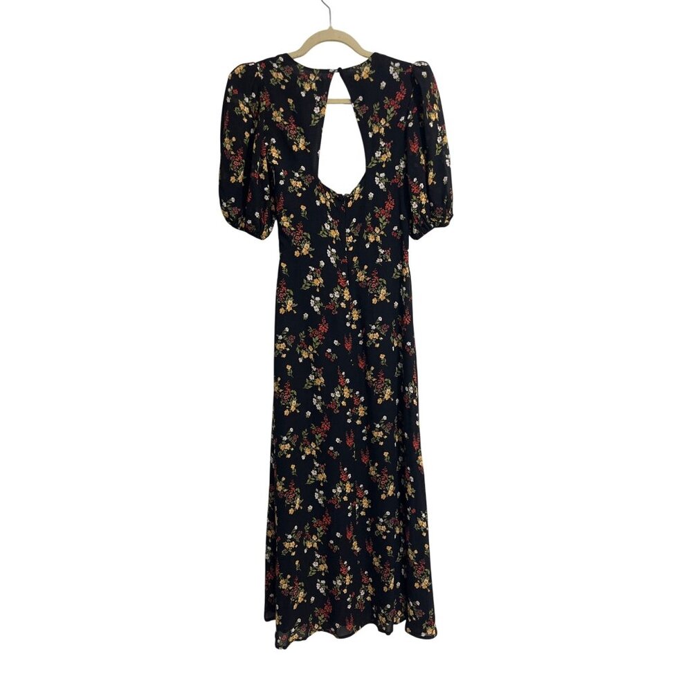 Reformation Wildflower Dress Vionnete Black Floral Puff-Sleeve Midi Size 2 NEW - Picture 3 of 11